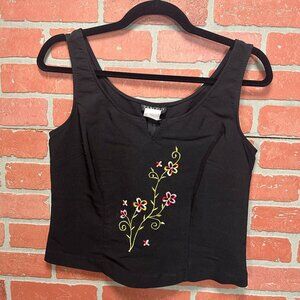 Tabloid 70s Vintage Fitted Top Sleeveless l Stretch Zip Embroidered